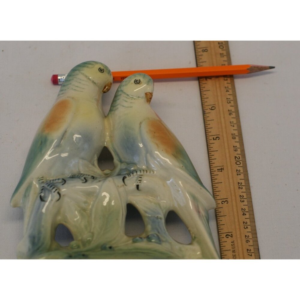 VTG Porcelain Parakeet Budgie Figurine Pair Pastel Japan 7" Love Birds 1940s EUC - Picture 10 of 11